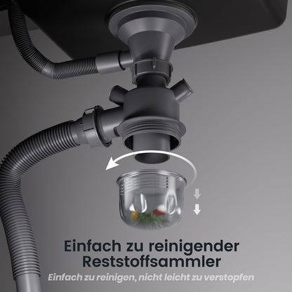 CECIPA Granitspüle 78x45 cm Schwarz - mit Abtropffläche