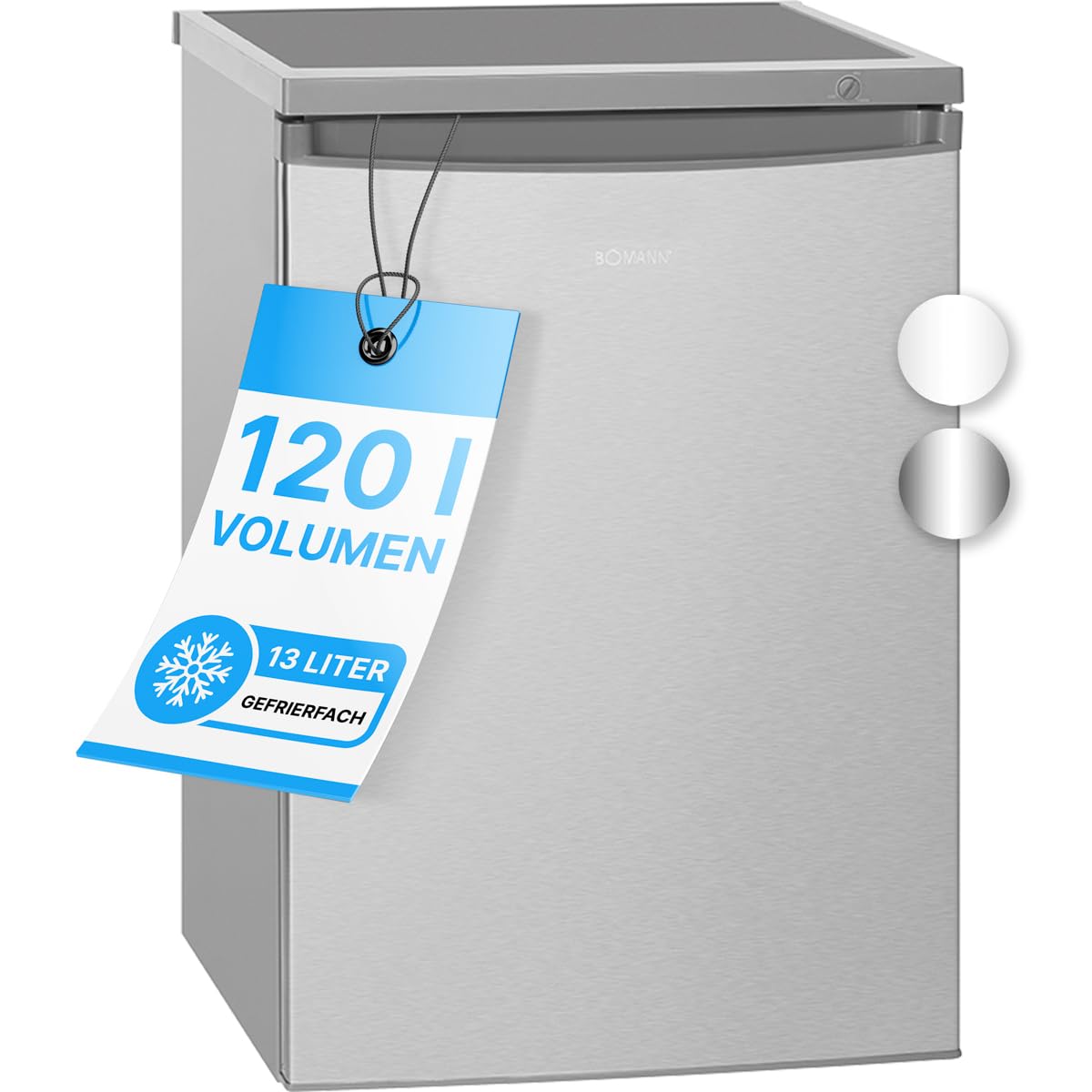 Bomann KS 2184.1 Kühlschrank mit Gefrierfach, edelstahlfarben, zur Kühlung und Lagerung von Lebensmitteln.