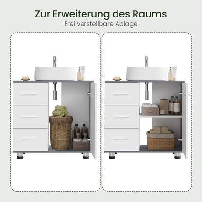 EUGAD Waschbeckenunterschrank mit 3 Schubladen, weiss-grau
