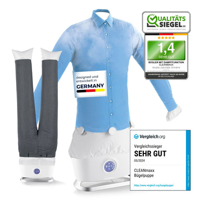 CLEANmaxx Hemdenbügler Bügelautomat – Dampf & Hosenaufsatz. Formbügler glättet & trocknet Hemden/Hosen mit Dampf.