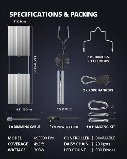 VIPARSPECTRA XS3000 Pro Pflanzenlampe – LED Vollspektrum