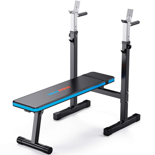 WINNOW Verstellbare Hantelbank – Klappbar mit Dip-Station: Schwarze Polsterbank mit Stahlrahmen zum Krafttraining, Bankdrücken und Dips.