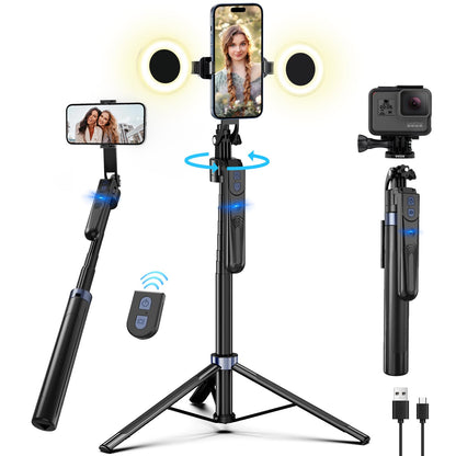 YUANRAN ES-B180S Handy Stativ mit Face Tracking, 180 cm, Licht, ausziehbares Dreibeinstativ mit Smartphone-Halterung