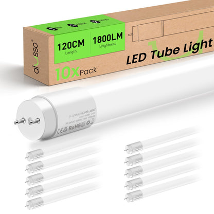 ALUSSO LED Röhre T8 120 cm 6000K Kaltweiss G13 18W 10er-Pack – lange Röhrenform aus bruchfestem PC-Kunststoff