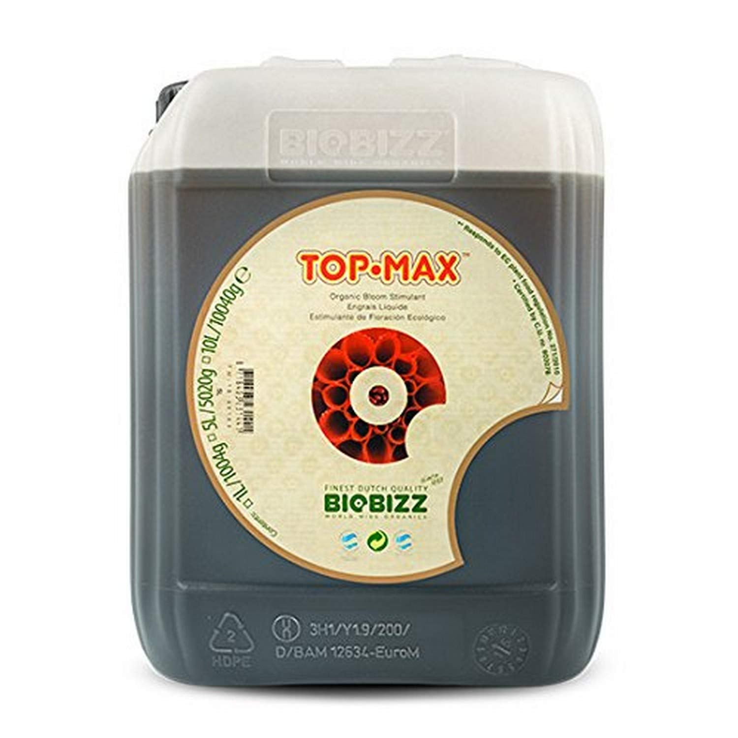 Biobizz Top-Max Flüssiger Bio Blütenstimulator - 5L, dunkelbraun. Fördert Blütenbildung und Ertrag bei Pflanzen.