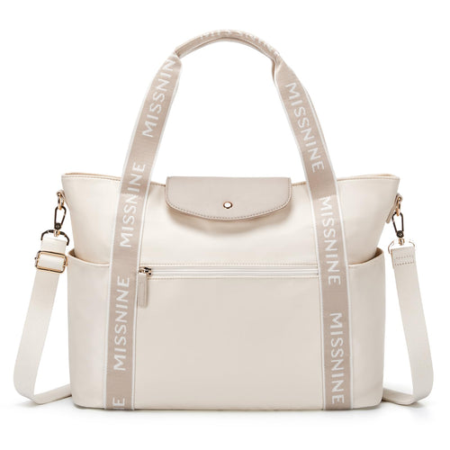 Missnine Laptoptasche Damen 15,6 Zoll Tote Bag Arbeitstasche mit Lederklappe und Metallreissverschlüssen