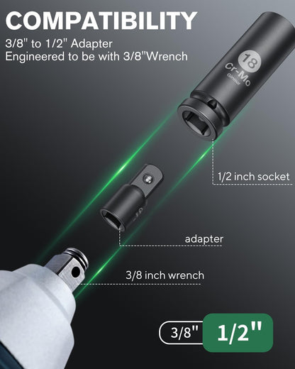 Ginour Schlagschrauber-Nüsse-Set 1/2 Zoll, 17-teilig, 10-32 mm, CR-Mo
