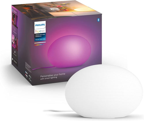 Philips Hue Flourish Tischleuchte – White & Color Ambiance. Runde, weiße Leuchte für intelligente Lichtsteuerung und individuelle Atmosphäre.