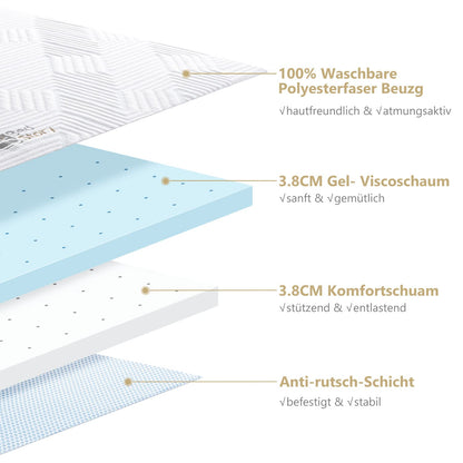 BedStory Matratzentopper – Gel Memory Foam 140x200cm H2/H3
