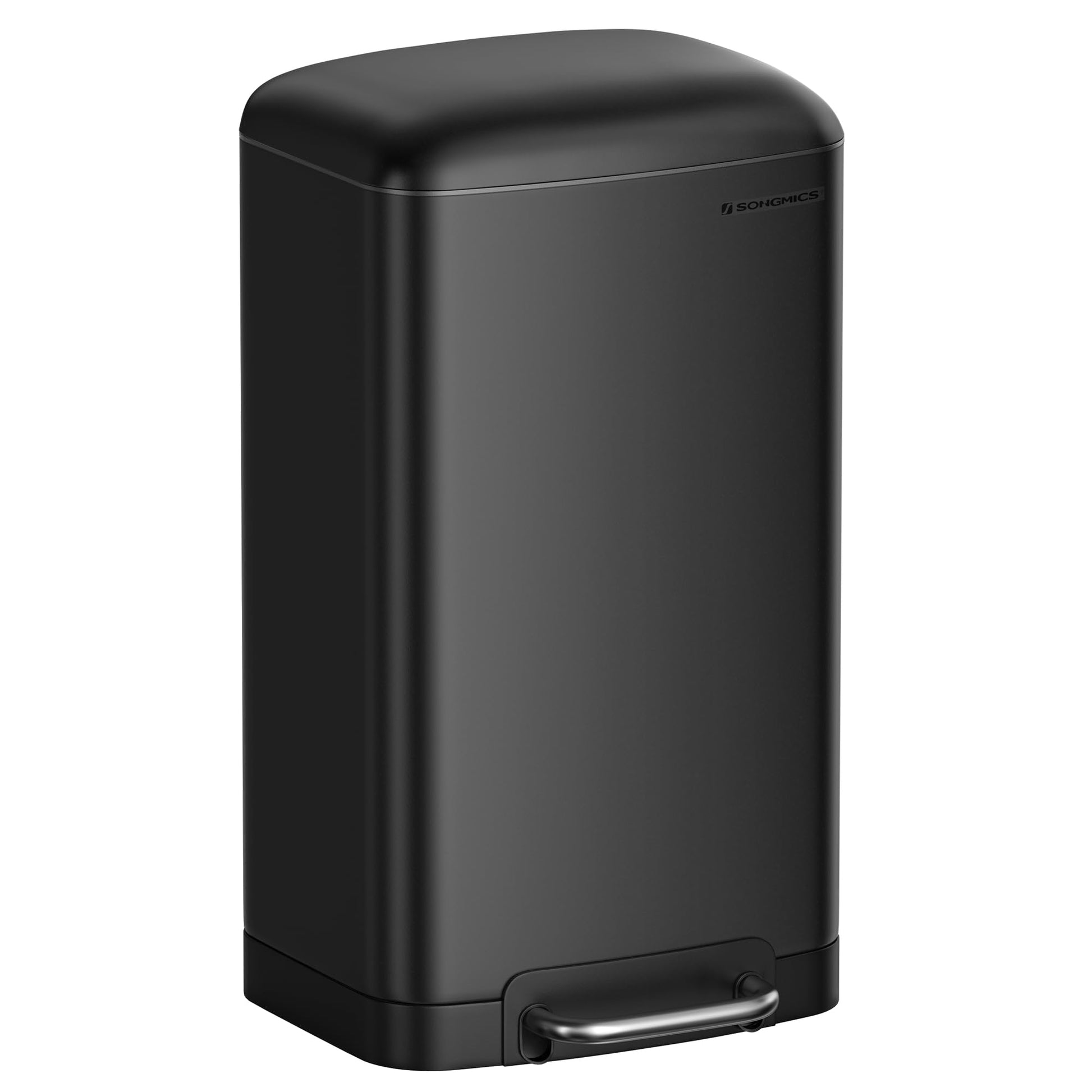SONGMICS Tretmülleimer 30 l, Stahl, Soft-Close-Deckel, schwarz – Abfalleimer mit Pedal und Deckel
