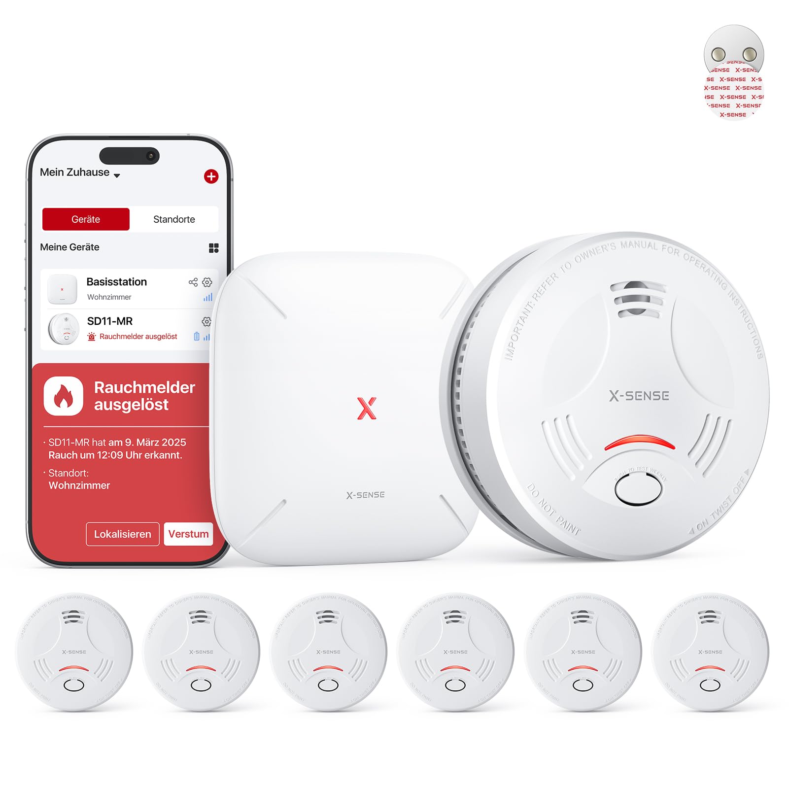 X-Sense SD11-MR61 Smart-Rauchmelder WLAN - 6er Set mit Magnet. Runde, weiße Melder zur Früherkennung von Rauchgasen und Warnung via WLAN.