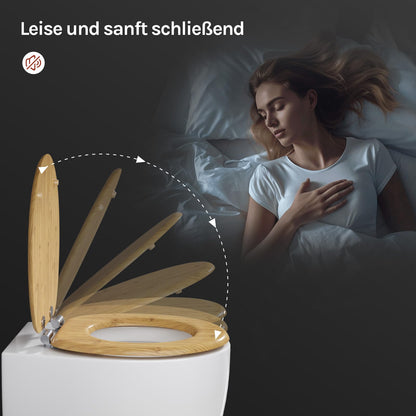 WOLTU WC-Sitz mit Absenkautomatik, MDF, Oval, Bamboo-Dekor