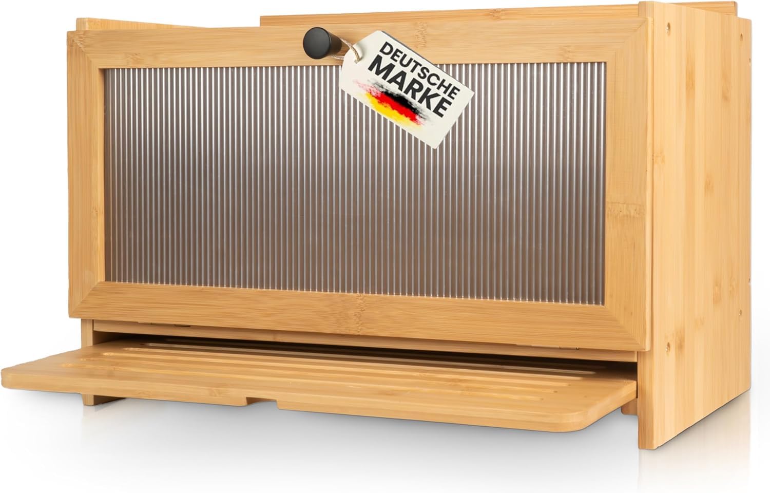 AH Bambus Brotkasten mit Schneidebrett und Acryltür, 40 x 26 x 23 cm – Brotaufbewahrung mit Magnetverschluss