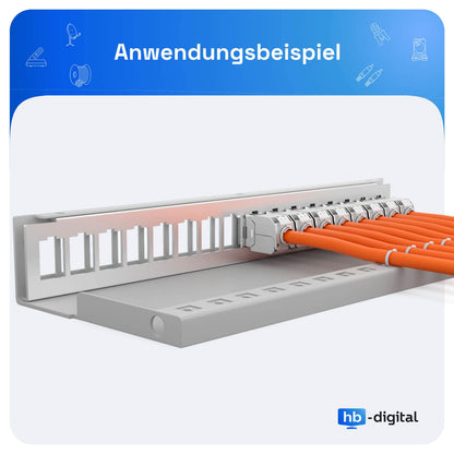 HB-DIGITAL 16-Port CAT 6a Keystone Patchpanel STP 1 HE Hellgrau