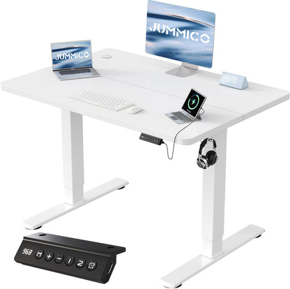 JUMMICO Elektrischer Steh-Sitz Schreibtisch 100x60cm Weiss USB