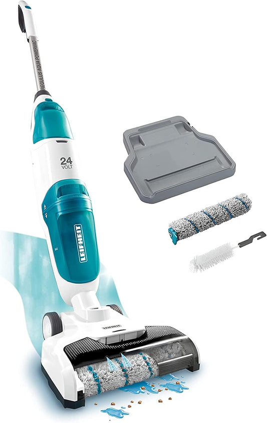 Leifheit Regulus Aqua PowerVac - Akku Saugwischer: Kabelloser, weiß-türkiser Wischsauger. Reinigt und saugt Hartböden in einem Arbeitsgang für eine effiziente Bodenpflege.
