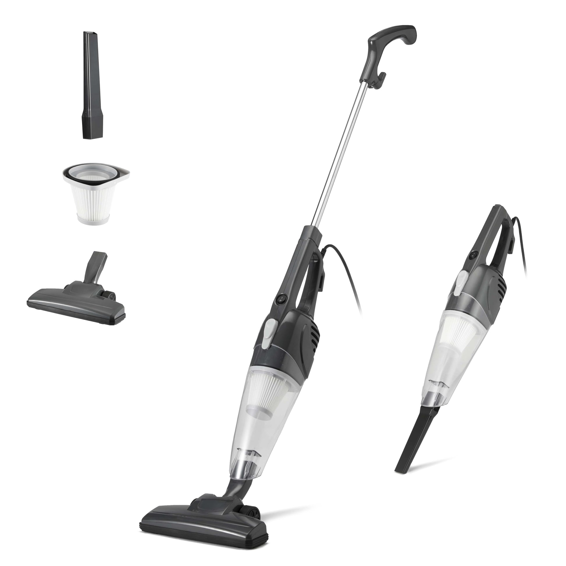 Amazon Basics Stielstaubsauger 2-in-1 mit Kabel, ECO-Motor, Schwarz – Stielform mit schwenkbarer Bodenbürste