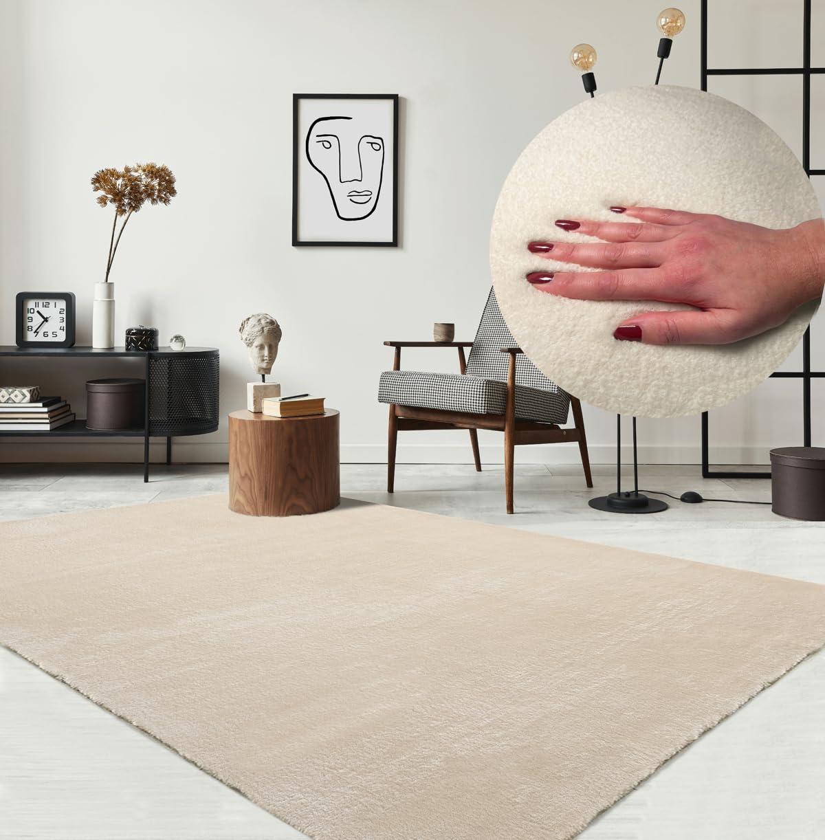 the carpet Relax Kurzflor Teppich in Felloptik, Beige, 200 x 280 cm, rechteckig