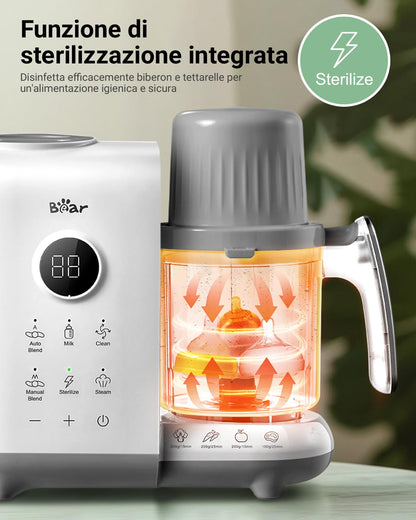 Bear 6-in-1 Babynahrungszubereiter mit Dampfgarer und Mixer, Weiss