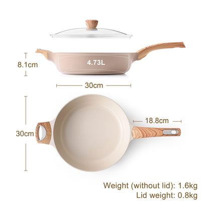 SENSARTE Keramik Sautepfanne mit Deckel 30 cm, 4.7 L, Induktion