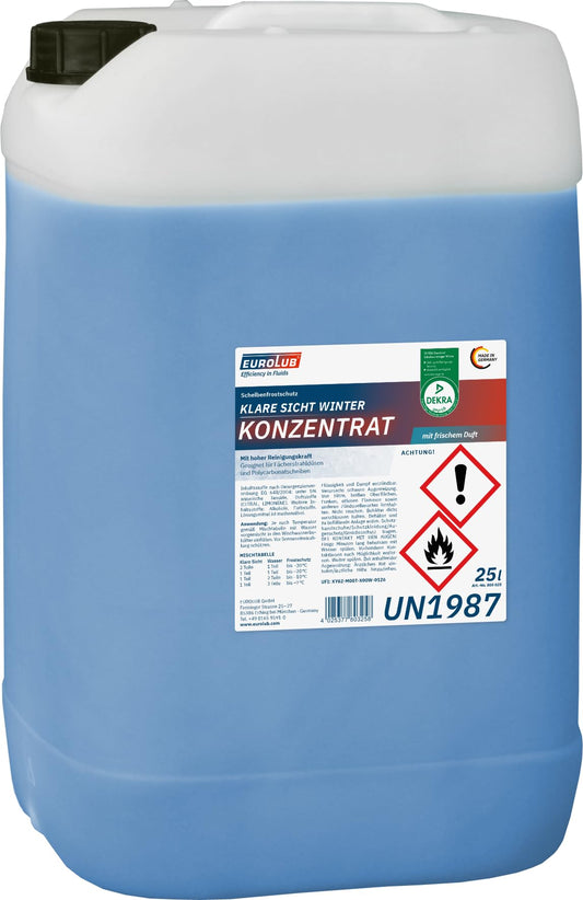 EUROLUB 803025 Scheibenfrostschutzmittel, blauer 25 Liter Kanister, schützt Scheiben vor Frost und reinigt sie.