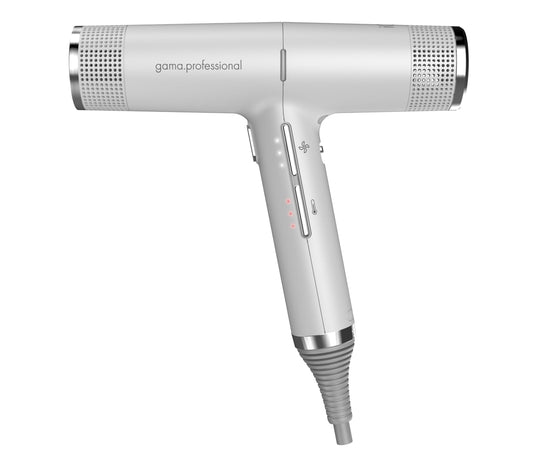 Ga.Ma iQ Perfetto Haartrockner, schlank und schwarz. Trocknet Haare schnell für professionelles Styling.