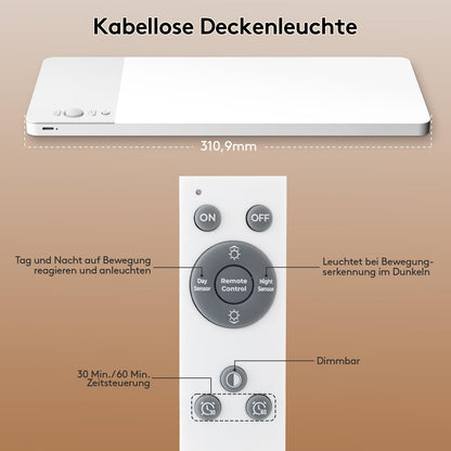 SNADER LED Deckenleuchte mit Bewegungsmelder, Akku und Fernbedienung