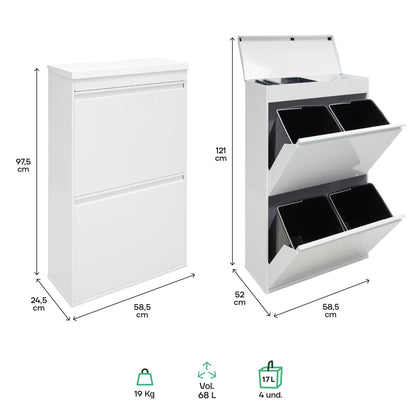 ARREGUI Top CR621-B Mülltrennsystem - 4 Fächer 68L weiss