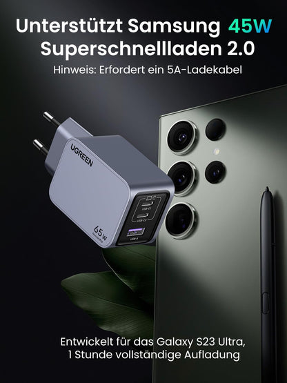 UGREEN Nexode Pro 65W GaN USB-C Ladegerät mit 3 Ports (PPS 45W)