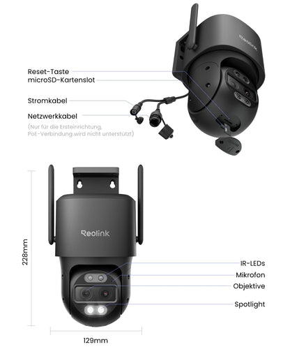Reolink TrackMix WiFi 4K PTZ Überwachungskamera aussen, Grau