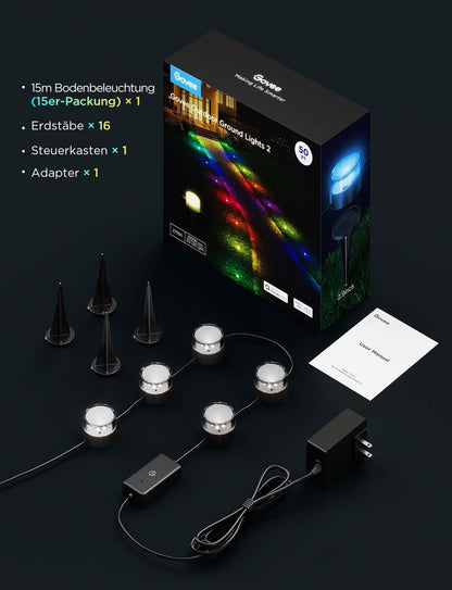 Govee Bodenleuchten RGBIC WW Aussen – 15er-Pack, 15m Kabel