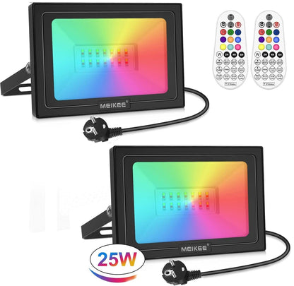 MEIKEE RGB LED Strahler 25W mit Fernbedienung, IP66, 2er-Set