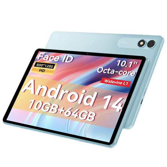 TUOHAITIME 10 Zoll Tablet PC Android 14 - 64GB Blau. Blaues 10-Zoll-Tablet zur mobilen Nutzung von Internet und Apps.