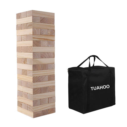 TUAHOO Riesen-Wackelturm – Holz-Stapelspiel mit 54 Blöcken & Tasche, gestapelter Turm aus Kiefernholz