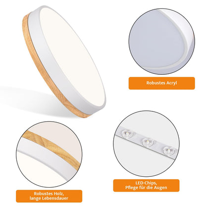 Qamra Flache LED Deckenleuchte Holz 40cm - Weiss 4000K