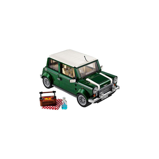 LEGO Creator Expert Mini Cooper Fahrzeug Modellbausatz 10242. Grüner, kompakter LEGO Mini Cooper mit weißem Dach. Zum Bauen und Ausstellen.