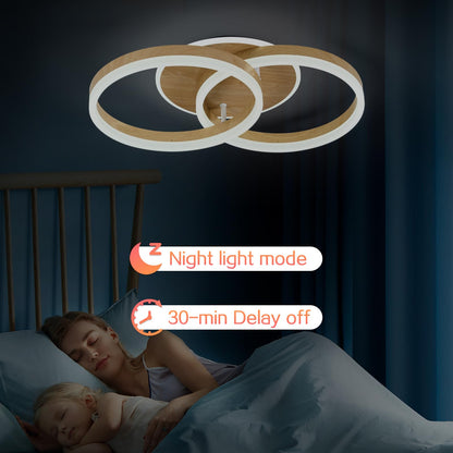 Amdelne LED Deckenleuchte 2-Ringe - Holzoptik Dimmbar 50cm