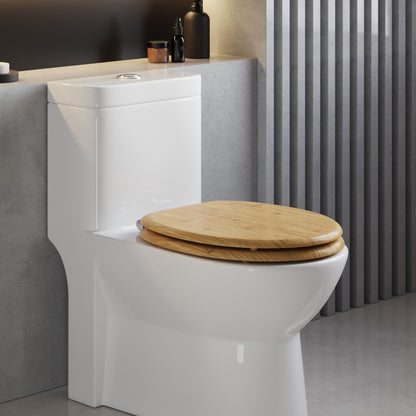 WOLTU WC-Sitz mit Absenkautomatik, MDF, Oval, Bamboo-Dekor