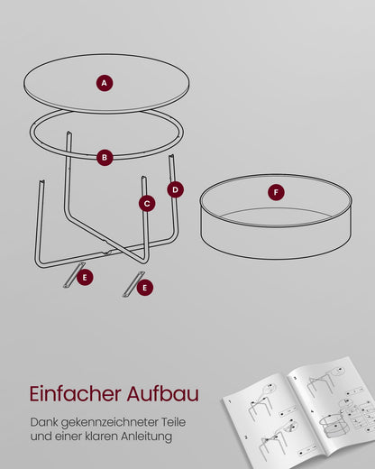 VASAGLE Couchtisch Rund LCT244B56 Stauraum - Tintenschwarz-Schiefergrau