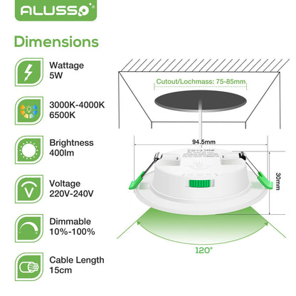 ALUSSO LED Einbaustrahler Dimmbar CCT - 12er Set IP44