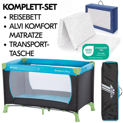 hauck Dream n Play Babyreisebett faltbar Matratze - Waterblue