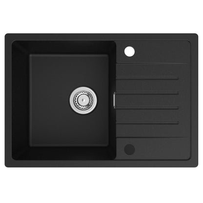 CECIPA Granit Küchenspüle Schwarz – 65x45 cm Einbauspüle. Schwarze Granitspüle zum Geschirrspülen und Vorbereiten.