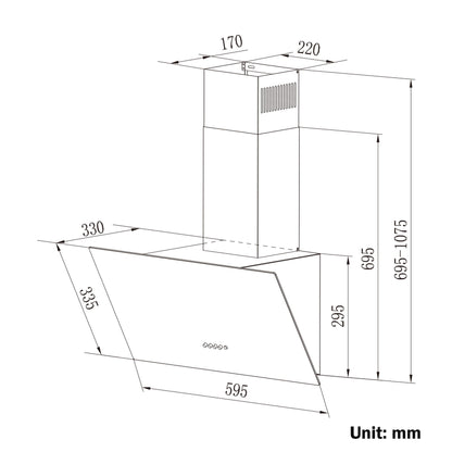 CIARRA CBCB6750 Kopffreie Schräghaube - 60cm Umluft/Abluft Schwarz
