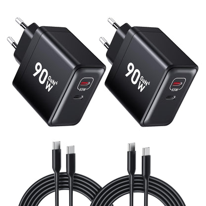 HSSNS 90W USB C Ladegerät, 2er-Pack GaN PD Schnellladegerät mit Kabel, zwei USB-C-Anschlüsse