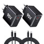 HSSNS 90W USB C Ladegerät, 2er-Pack GaN PD Schnellladegerät mit Kabel, zwei USB-C-Anschlüsse