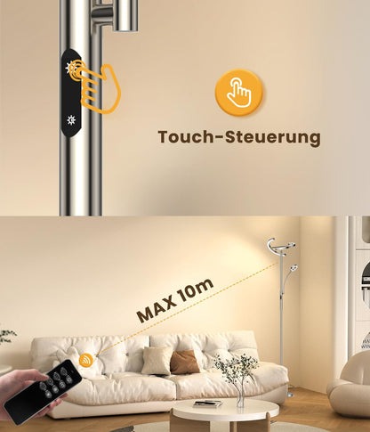 ANTENLICHT LED Deckenfluter Dimmbar - Silber, Leselampe