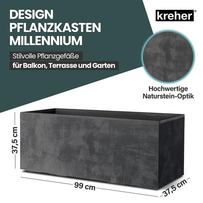 Kreher Millennium Pflanzkasten XL 100 Liter, rollbar, Anthrazit