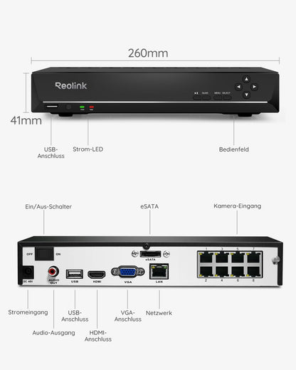 Reolink RLN8-410 8-Kanal 4K PoE NVR Rekorder - 2TB