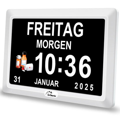 WallarGe Demenzuhr WSC701, digitale Kalenderuhr, 7 Zoll, weiss, Display mit Wochentag und Datum