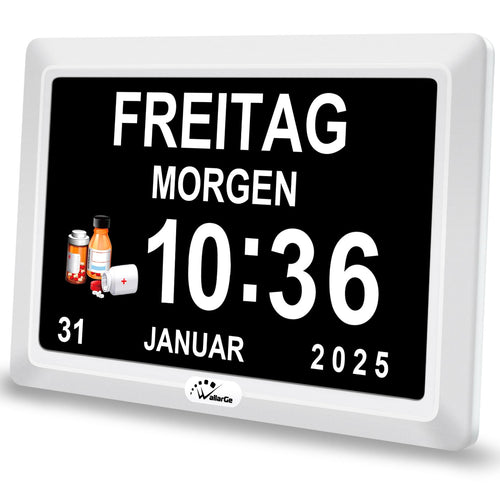 WallarGe Demenzuhr WSC701, digitale Kalenderuhr, 7 Zoll, weiss, Display mit Wochentag und Datum